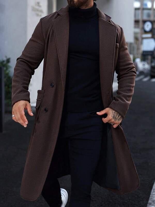 Elegant men's Alden brown long coat, perfect for formal wear or chic casual winter style. Luxury outerwear.