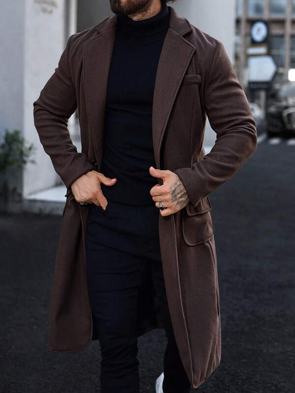 Versatile men's Alden brown long coat, ideal luxury outerwear for both formal events and stylish casual wear.