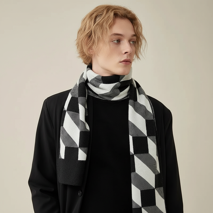 Cozy men's winter accessory, cashmere blend scarf in a herringbone pattern, stylish and gentle fabric