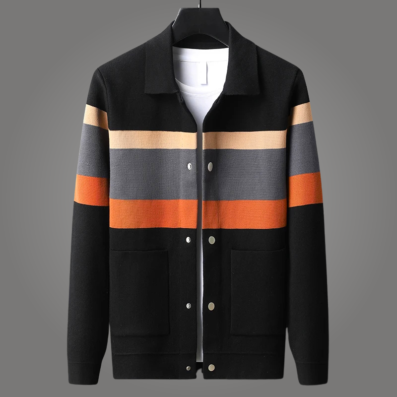 Elegant men's heritage cardigan in a sophisticated blackish green, providing timeless style and luxurious comfort.