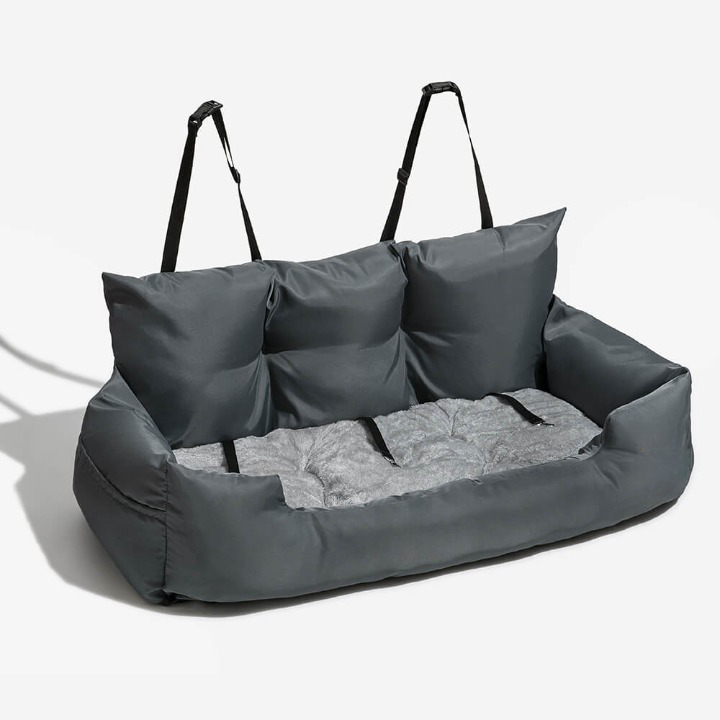 PawsRest luxury dog car seat bed provides ultimate comfort & safety for pet travel. Washable, secure design.