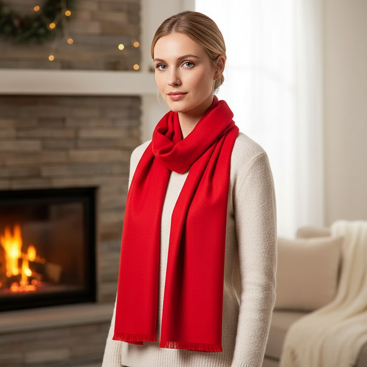 Luxurious red cashmere blend scarf, soft and warm winter accessory for men and women