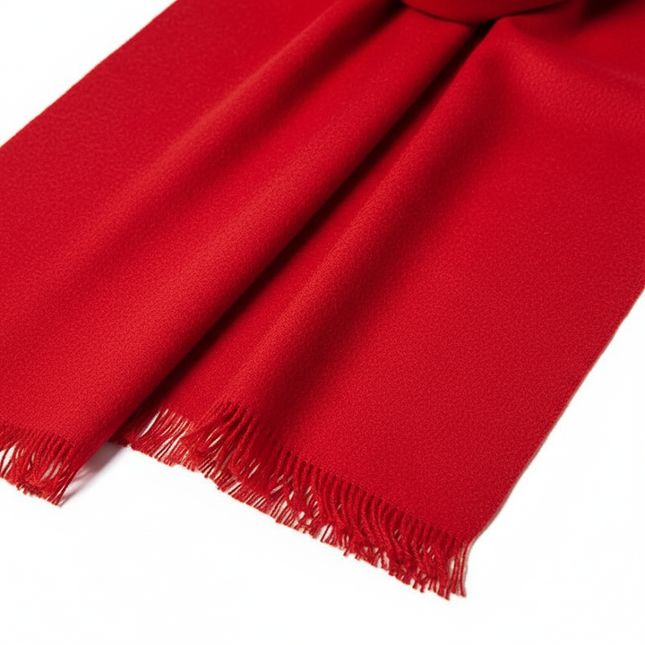 Soft red cashmere blend luxury scarf, perfect for cold weather and seasonal wear