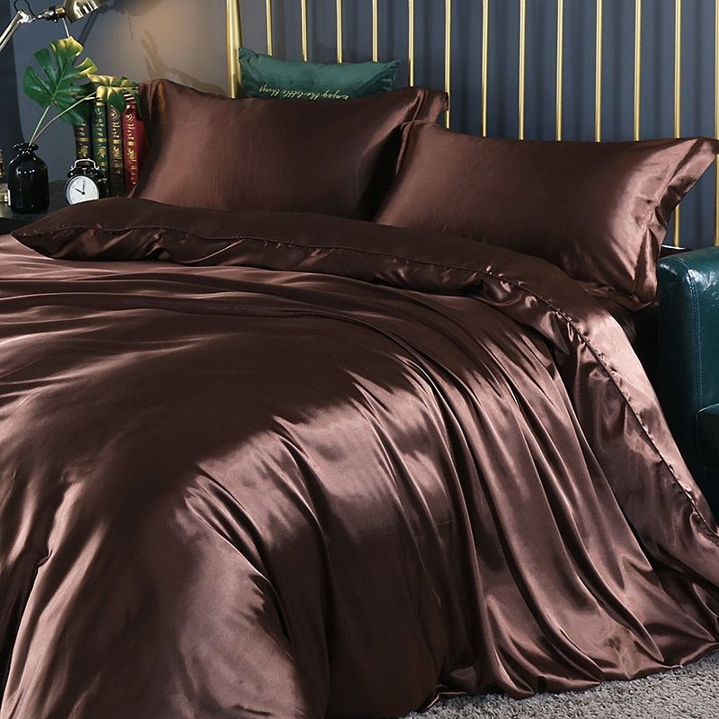 Premium silk and satin bedding set, perfect for enhancing bedroom aesthetics and sleep