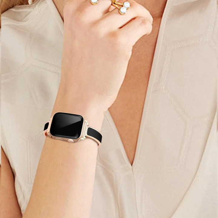 Fashionable Apple Watch metal & enamel cuff band, blending luxury, durability, and a sleek look for your tech.