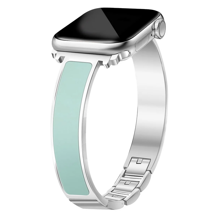 Versatile luxury Apple Watch band: a unisex metal cuff with brilliant enamel, enhancing any outfit with style.