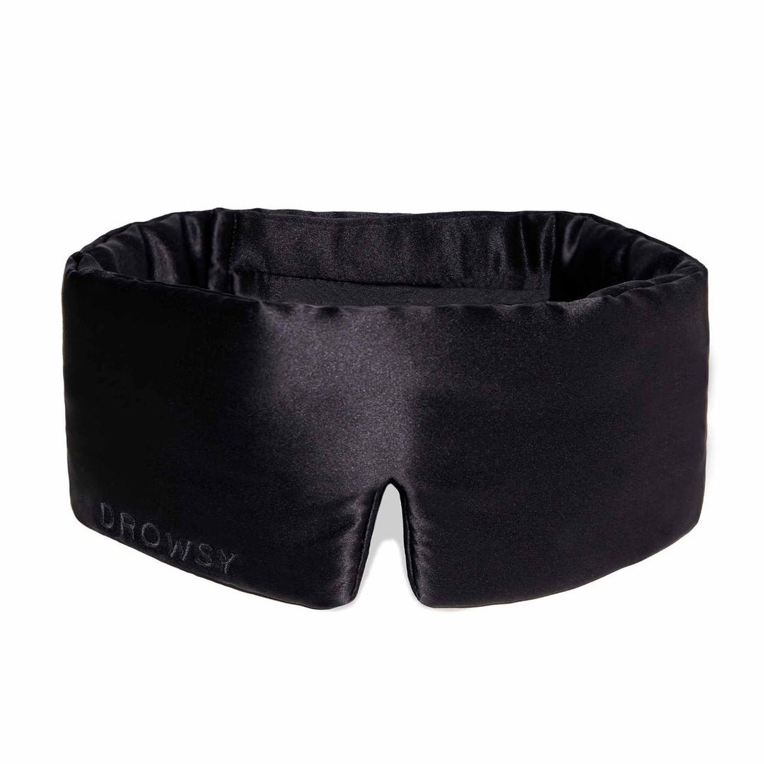 Soft mulberry silk sleep mask, helps protect delicate facial skin and hair during sleep.