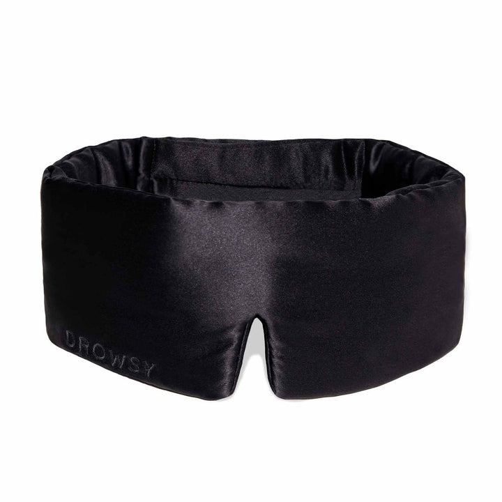 Soft mulberry silk sleep mask, helps protect delicate facial skin and hair during sleep.