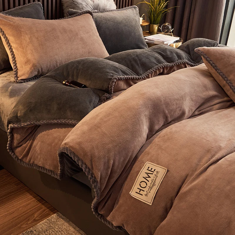 Experience unparalleled softness with this velvet fleece comforter set, providing warm, luxury textiles.
