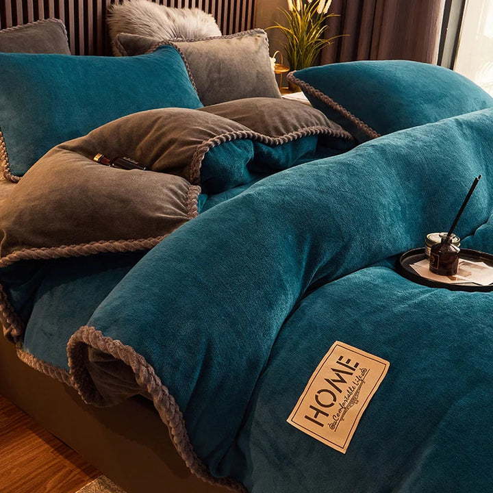 Elegant velvet fleece comforter set offers plush bedding and exceptional winter comfort for any home.