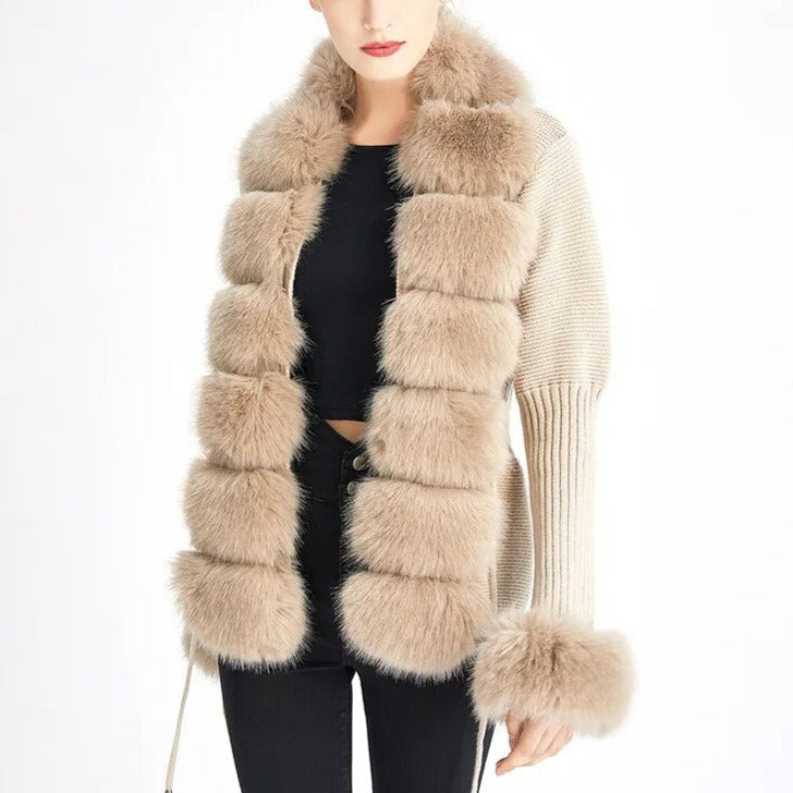Chic women's faux fur long sleeve cardigan, perfect relaxed fit outerwear for cozy fall and winter layering.