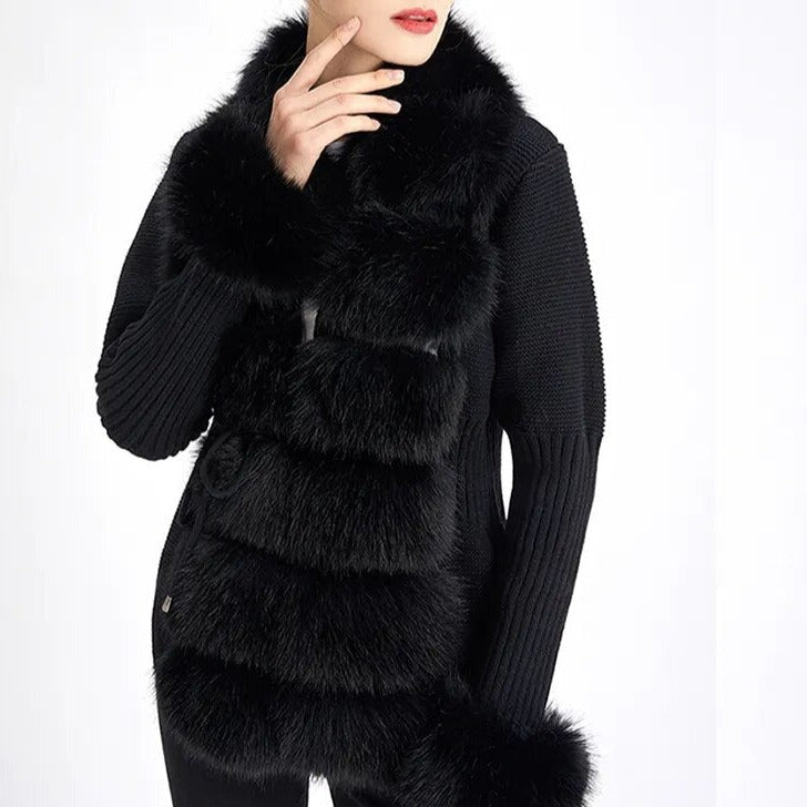 Versatile women's luxurious faux fur cardigan, an elegant long sleeve top for a chic and comfortable winter look.
