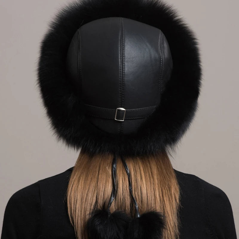 Cozy and warm women's winter hat made from genuine fox fur, ideal for cold weather comfort and luxury.