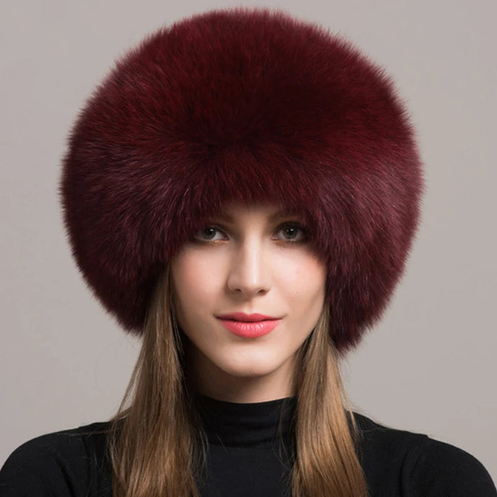Fashionable women's genuine fox fur hat, a luxurious accessory for stylish winter outfits and accessories.