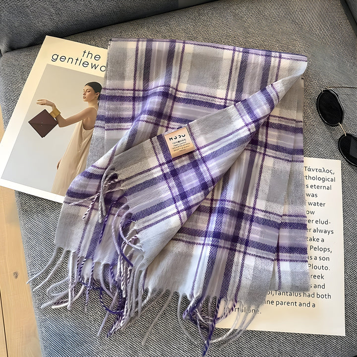 Luxurious women's plaid cashmere winter scarf, soft & warm for elegant winter fashion.