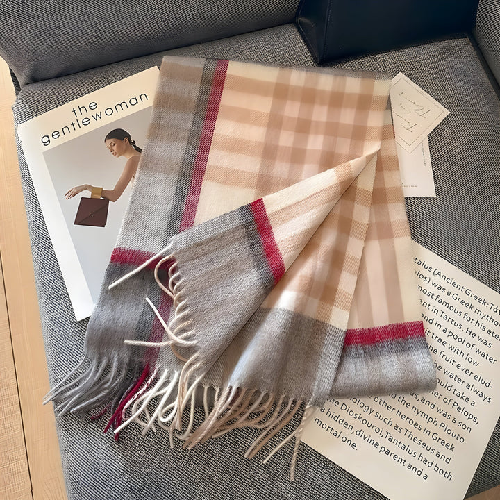 High-quality women's plaid cashmere winter scarf, for superior warmth & an elegant look.