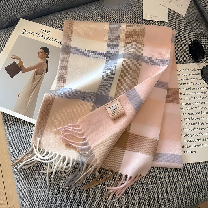 Women's luxurious plaid cashmere winter scarf, a soft, warm & fashionable checked accessory.