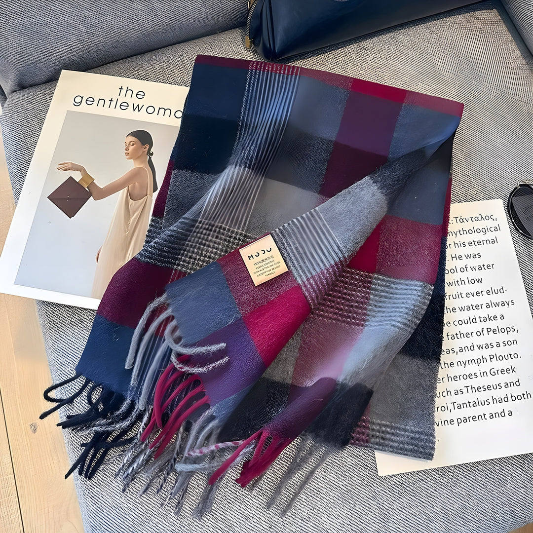 Soft women's plaid cashmere scarf, perfect for adding warmth & a chic touch to winter outfits.