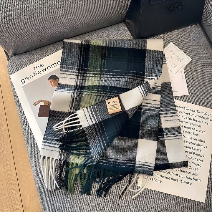 Elegant women's plaid cashmere winter scarf, providing ultimate warmth & a luxurious feel.