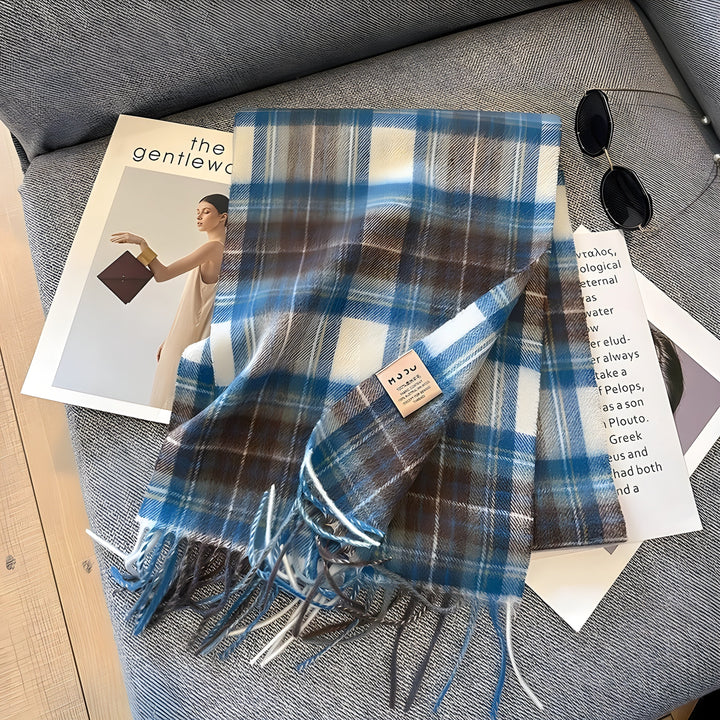Luxury women's cashmere winter scarf with a classic plaid pattern, soft & incredibly warm.