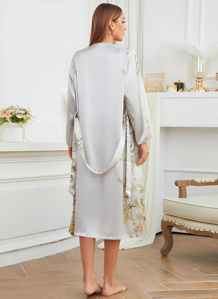 Soft satin women's two-piece robe & slip set. Luxury nightwear & loungewear for ultimate comfort.