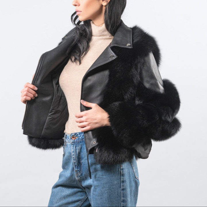 Elegant women's luxury winter jacket with a comfortable, relaxed fit. Stylish, warm outerwear for seasonal fashion.