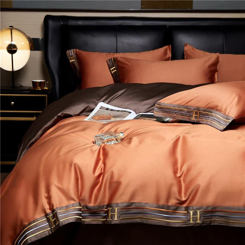Soft & smooth satin duvet cover, part of a 4-piece luxury bedding set. Perfect for supreme bedroom comfort.