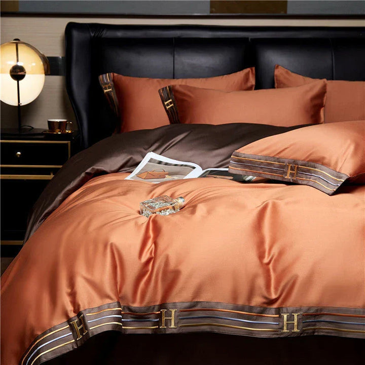 Soft & smooth satin duvet cover, part of a 4-piece luxury bedding set. Perfect for supreme bedroom comfort.