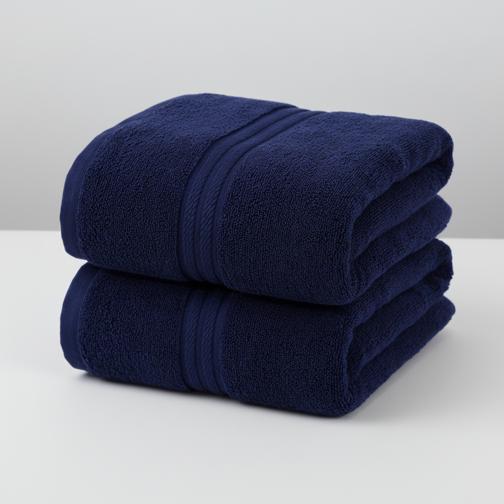 Close-up of a thick, absorbent cotton hand towel, part of a luxury bath set, textured surface