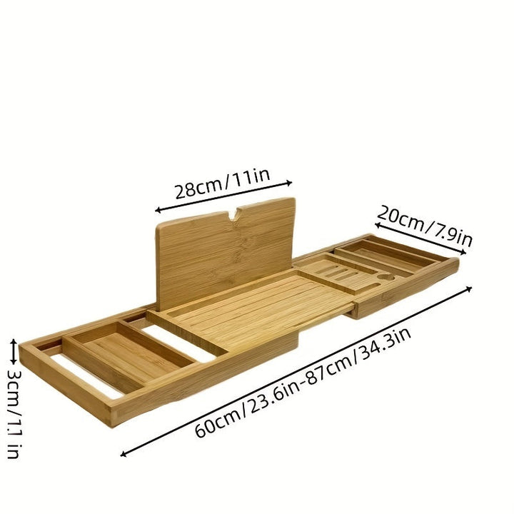 Premium quality bamboo bath caddy showcasing natural wood grain, adding luxury to your home spa decor.
