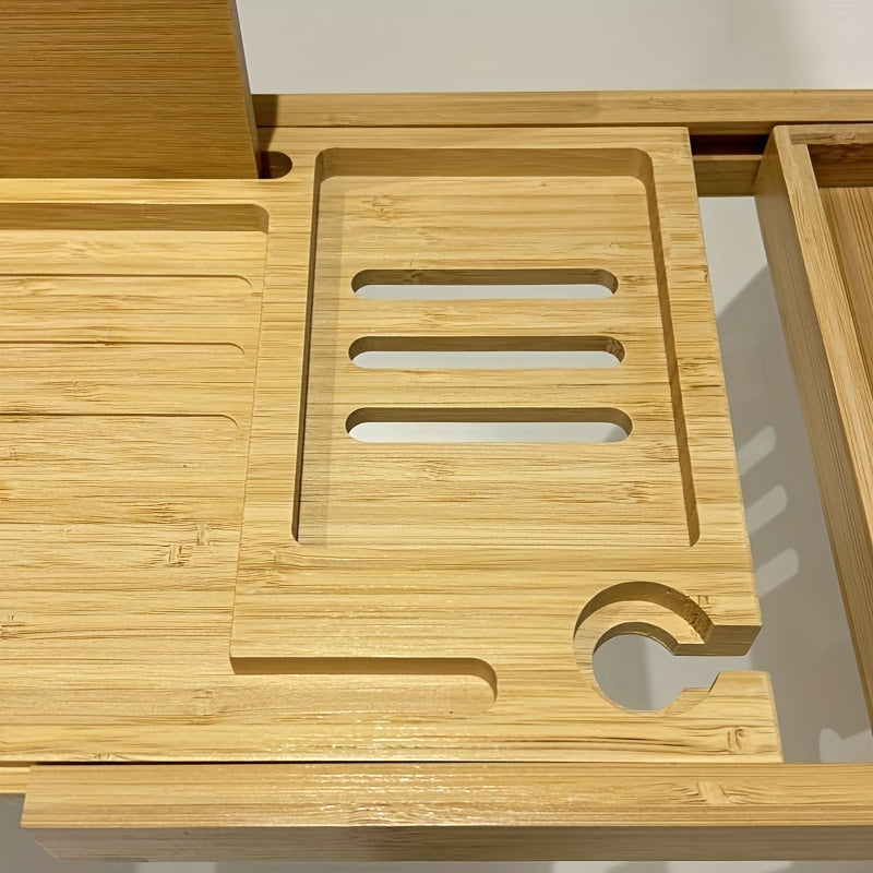 Perfect gift: a luxury bamboo bathtub tray, the ultimate bath caddy for relaxation & a spa experience at home.