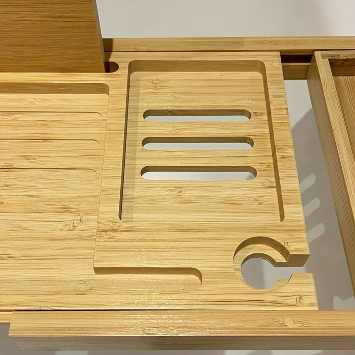 Perfect gift: a luxury bamboo bathtub tray, the ultimate bath caddy for relaxation & a spa experience at home.