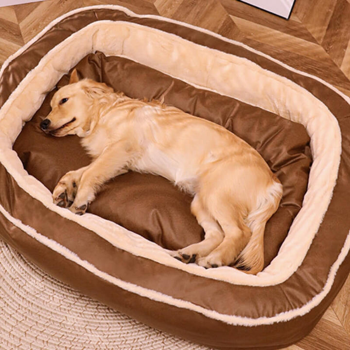 Dark brown luxury pet bed with a washable removable cover, perfect for large dogs seeking comfort.