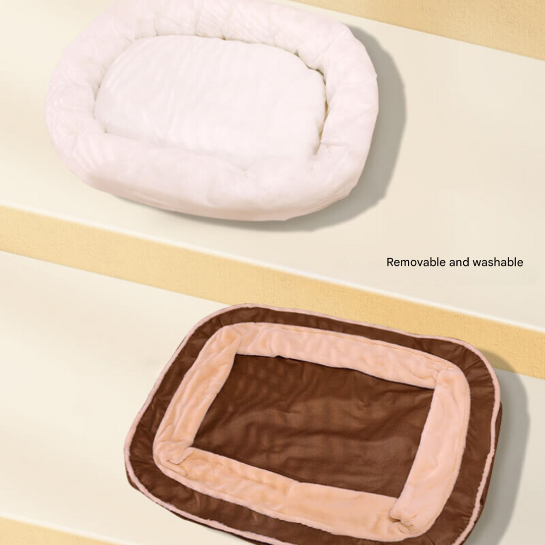 Small luxury dog bed in dark blue, with a soft, washable removable cover for cozy pet comfort.