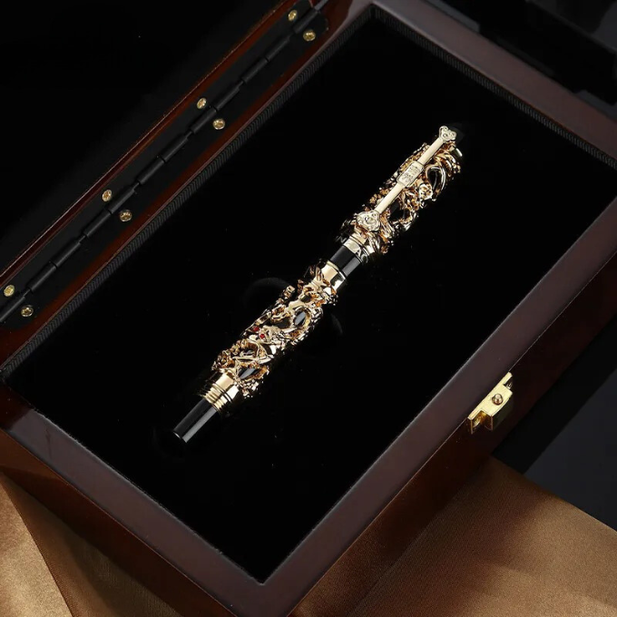 Ornate dragon design luxury fountain pen, perfect for fine writing.