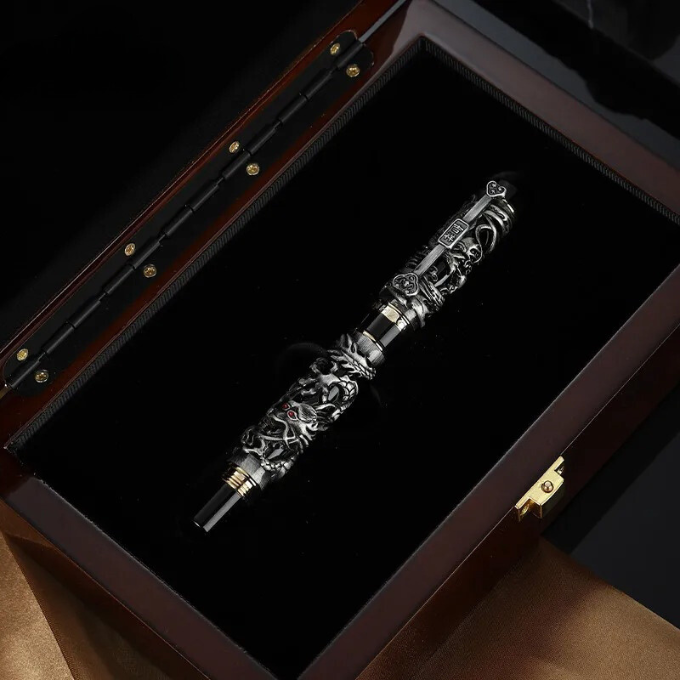 Gold-plated dragon fountain pen, a distinguished luxury writing instrument.