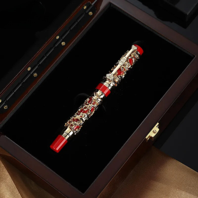 Unique dragon motif fountain pen for calligraphy and fine writing tasks.
