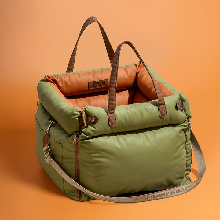 Luxury faux leather dog car seat for safe and cozy pet travel.