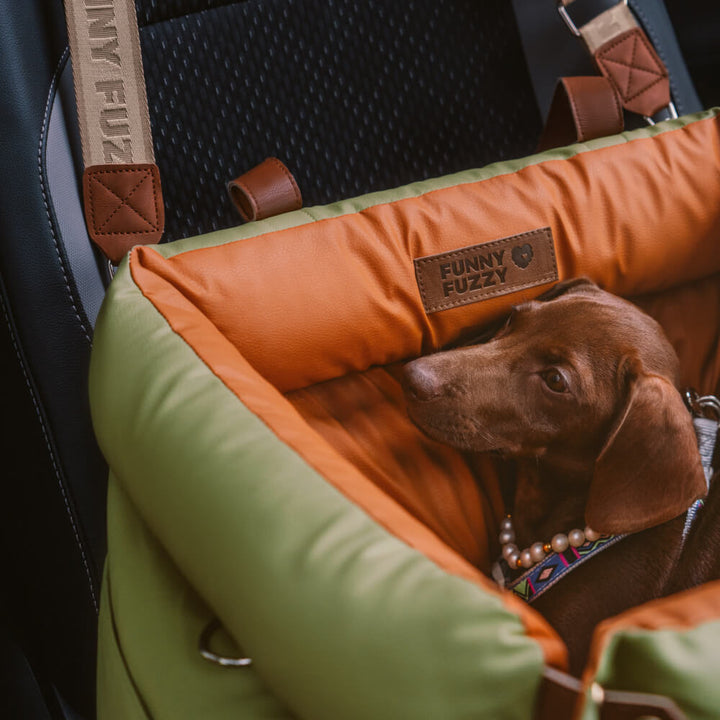 Comfortable dog car seat with faux leather, perfect for pet travel.