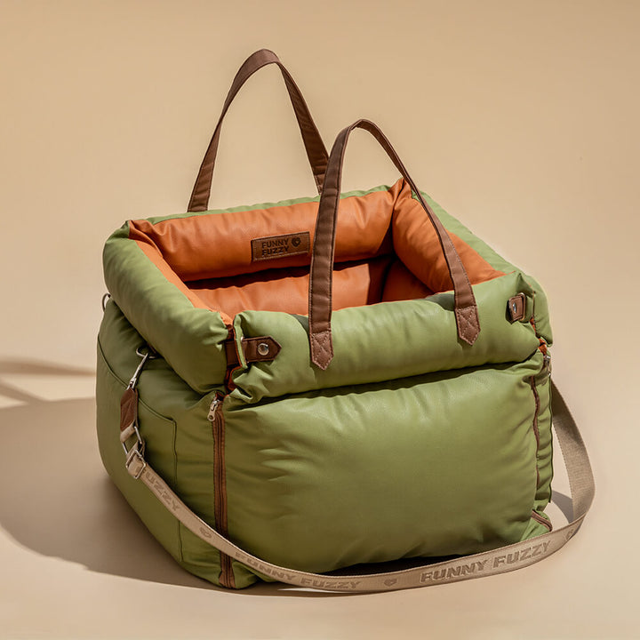 Pet travel car seat with comfortable dog bed features.