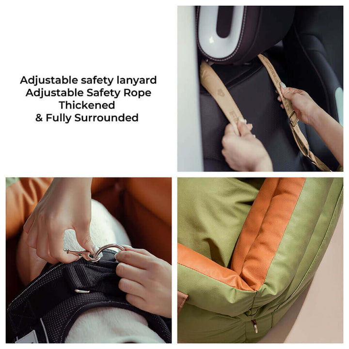 Stylish faux leather dog travel seat, a luxurious pet accessory.