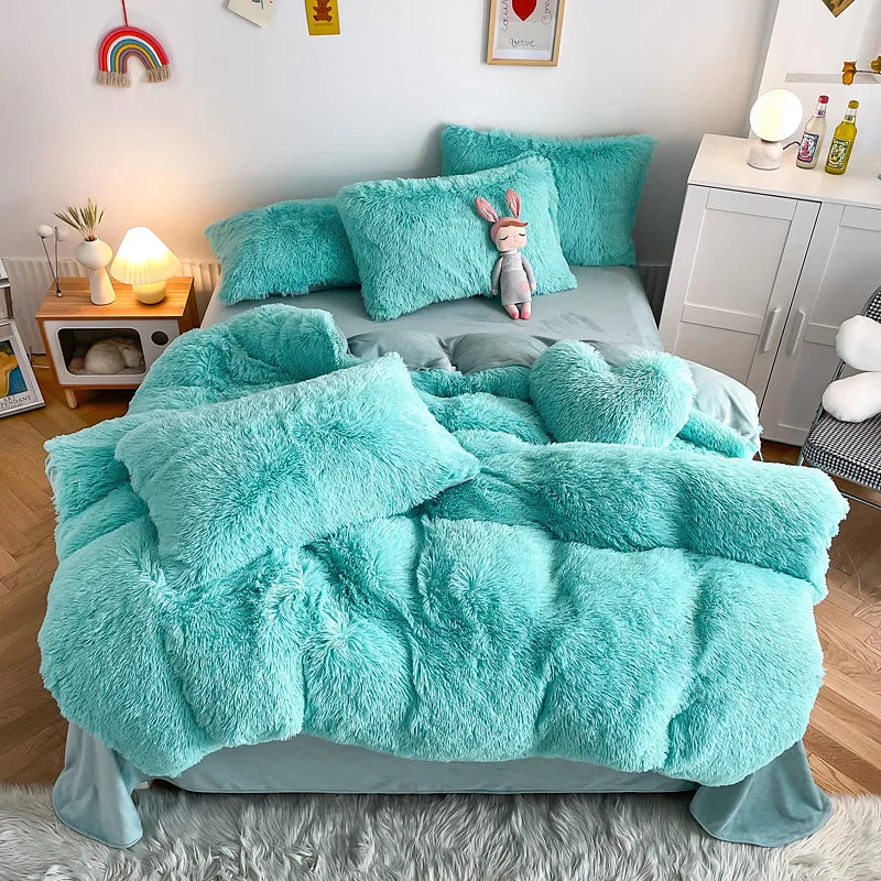 Luxury fluffy velvet duvet cover set for cozy bedroom comfort & relaxation.