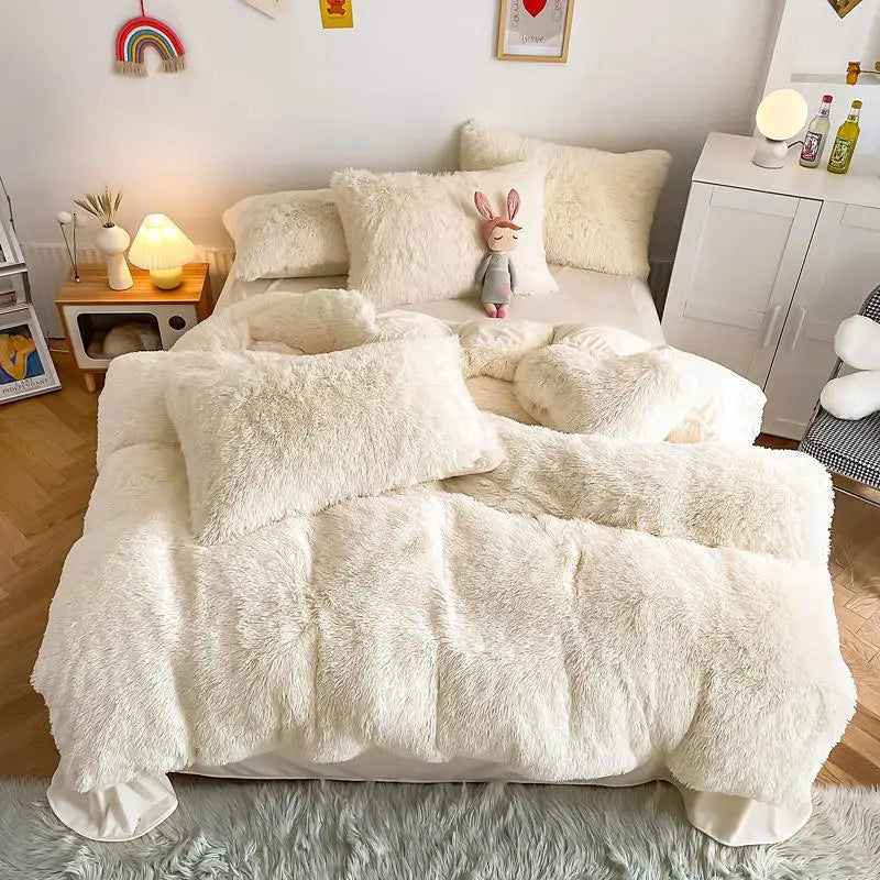 Cozy fluffy bedding duvet cover set, designed for ultimate comfort and luxurious bedroom styling.