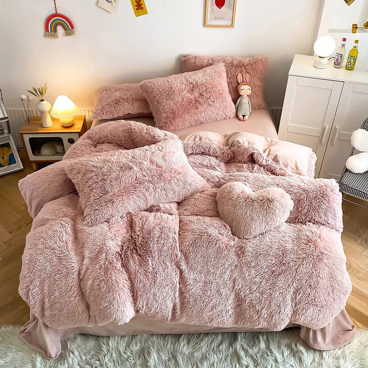 Elegant velvet fluffy duvet cover set, adding luxury and comfort to your bedroom decor.
