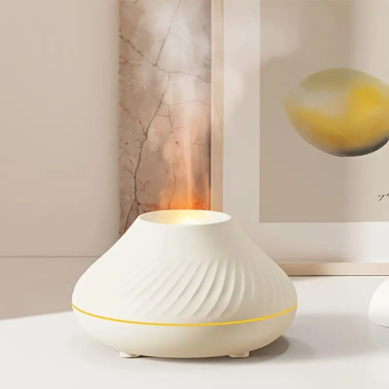 Luxury LumoMist aroma diffuser with realistic flame effect, perfect for home decor & essential oil diffusion.