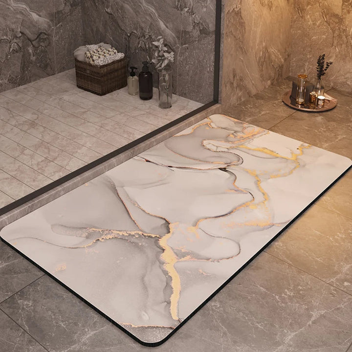 Luxury marble patterned bath mat for unisex bathrooms. Non-slip, absorbent & quick-dry for an elegant home spa feel.