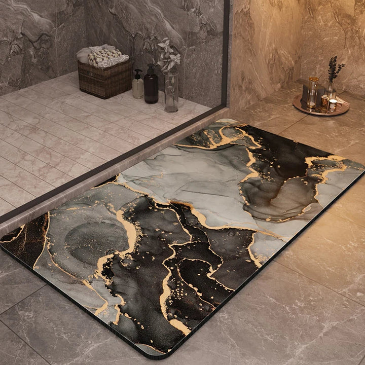 Stylish marble patterned bath mat. Absorbent, quick-dry & non-slip design, adding luxury to your bathroom decor.