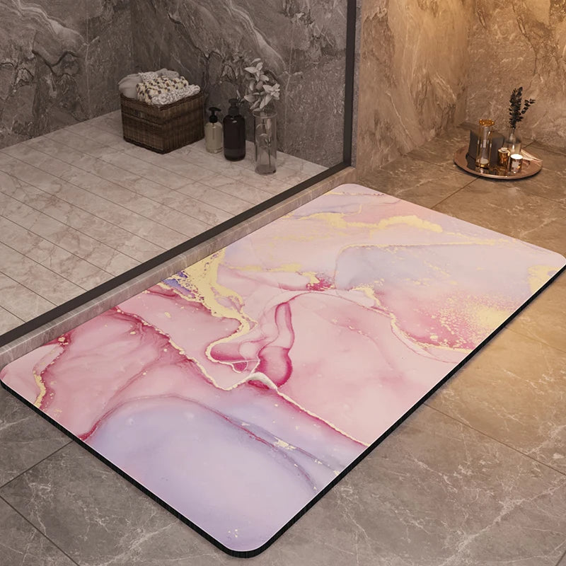 Premium unisex marble bath mat. Luxurious, absorbent & quick-drying with a non-slip base. Eco-friendly bathroom essential.