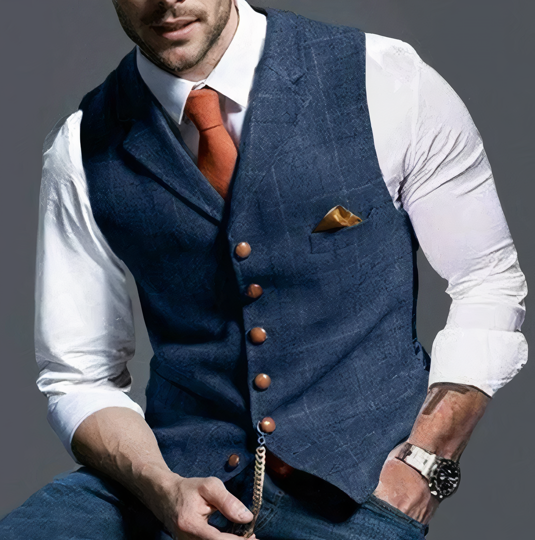 Luxury men's checked gilet, Edward style. Perfect formal or business waistcoat for a sophisticated look.