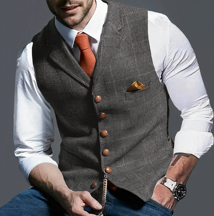 Luxury checked men's vest, Edward style. Sophisticated tailored fit, perfect for elegant fashion and business.